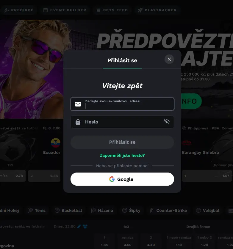 Bet On Red Casino – přihlašovací obrazovka s ochranou SSL a 2FA přes e-mail